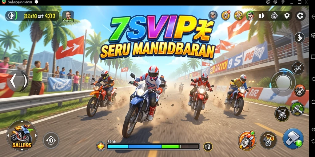 Screenshot gameplay 7SVIP menampilkan balapan seru di trek yang berwarna-warni.
