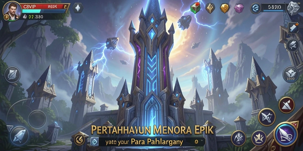 Screenshot C8VIP menampilkan aksi intens dalam pertahanan menara.