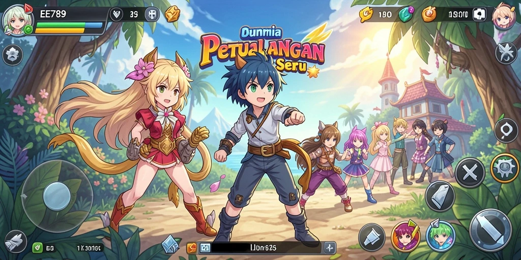 Screenshot gameplay EE789 menampilkan aksi karakter anime yang dinamis.
