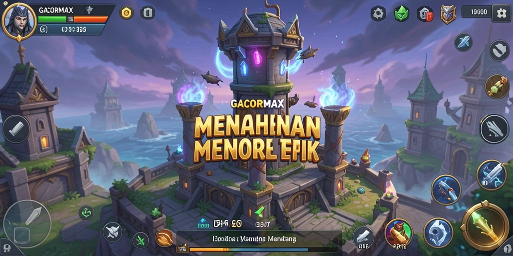 Screenshot GACORMAX menunjukkan suasana pertempuran menara yang mendebarkan.