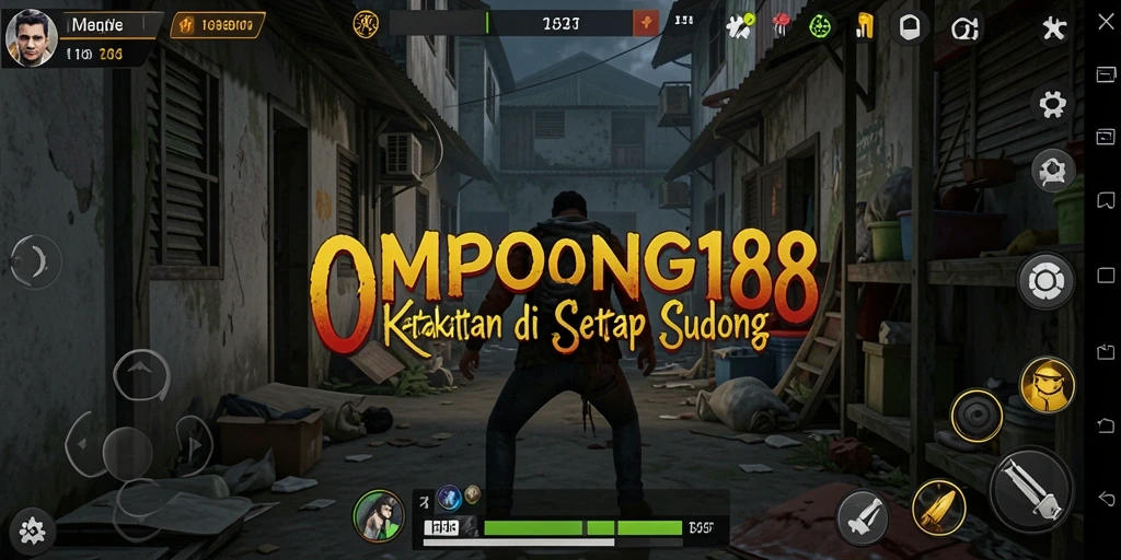 Screenshot gameplay OMPONG188 menampilkan suasana mencekam di lingkungan horor.