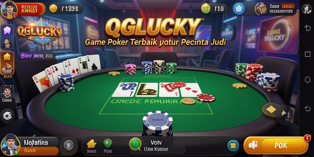Tampilan gameplay QGLUCKY dengan kartu poker yang menegangkan.