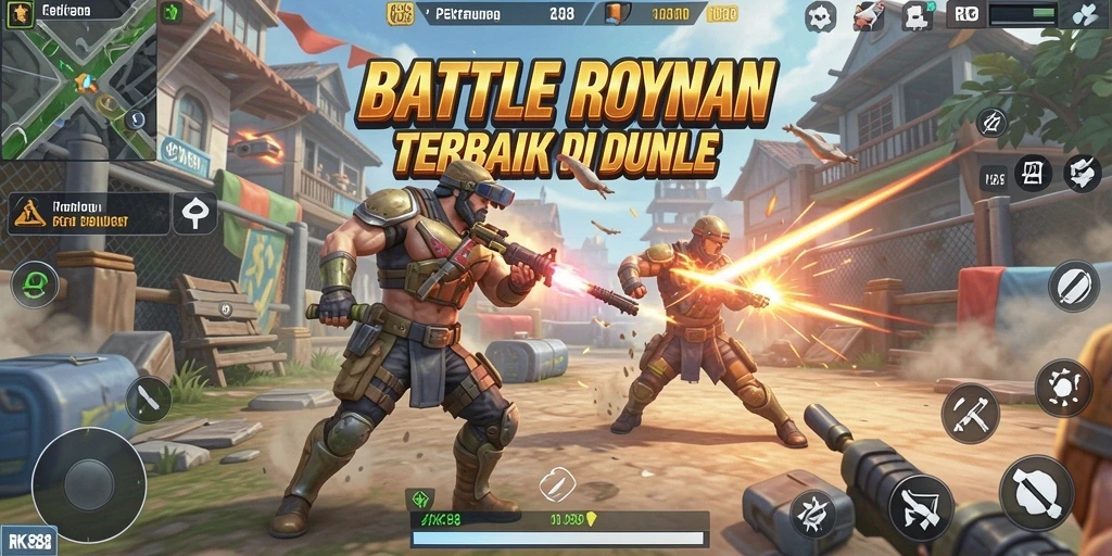 Screenshot gameplay <strong>RK88</strong> yang menampilkan aksi seru dalam pertandingan Battle Royale.