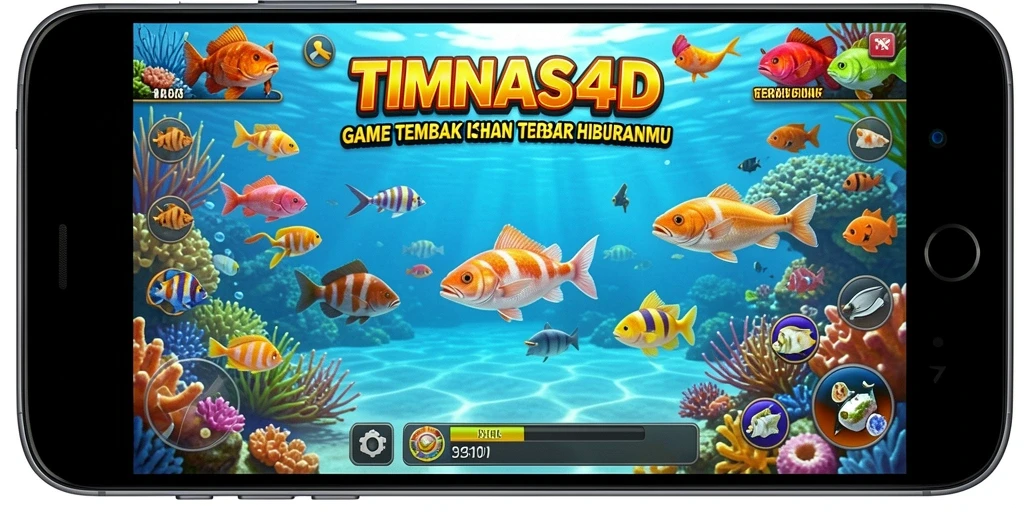 Tampilan gameplay TIMNAS4D dengan aksi menembak ikan yang seru.