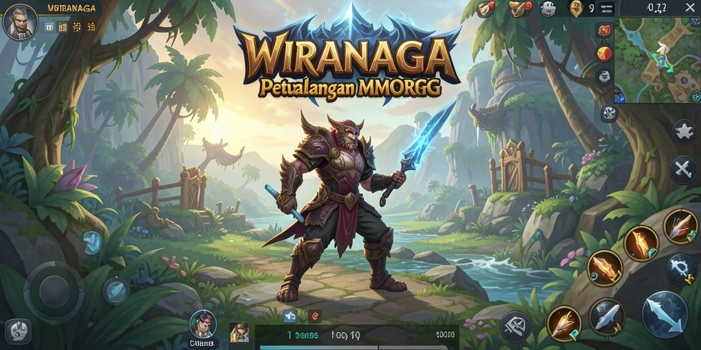 Tangkapan layar gameplay WIRANAGA yang menunjukkan aksi pertempuran di dunia MMORPG.